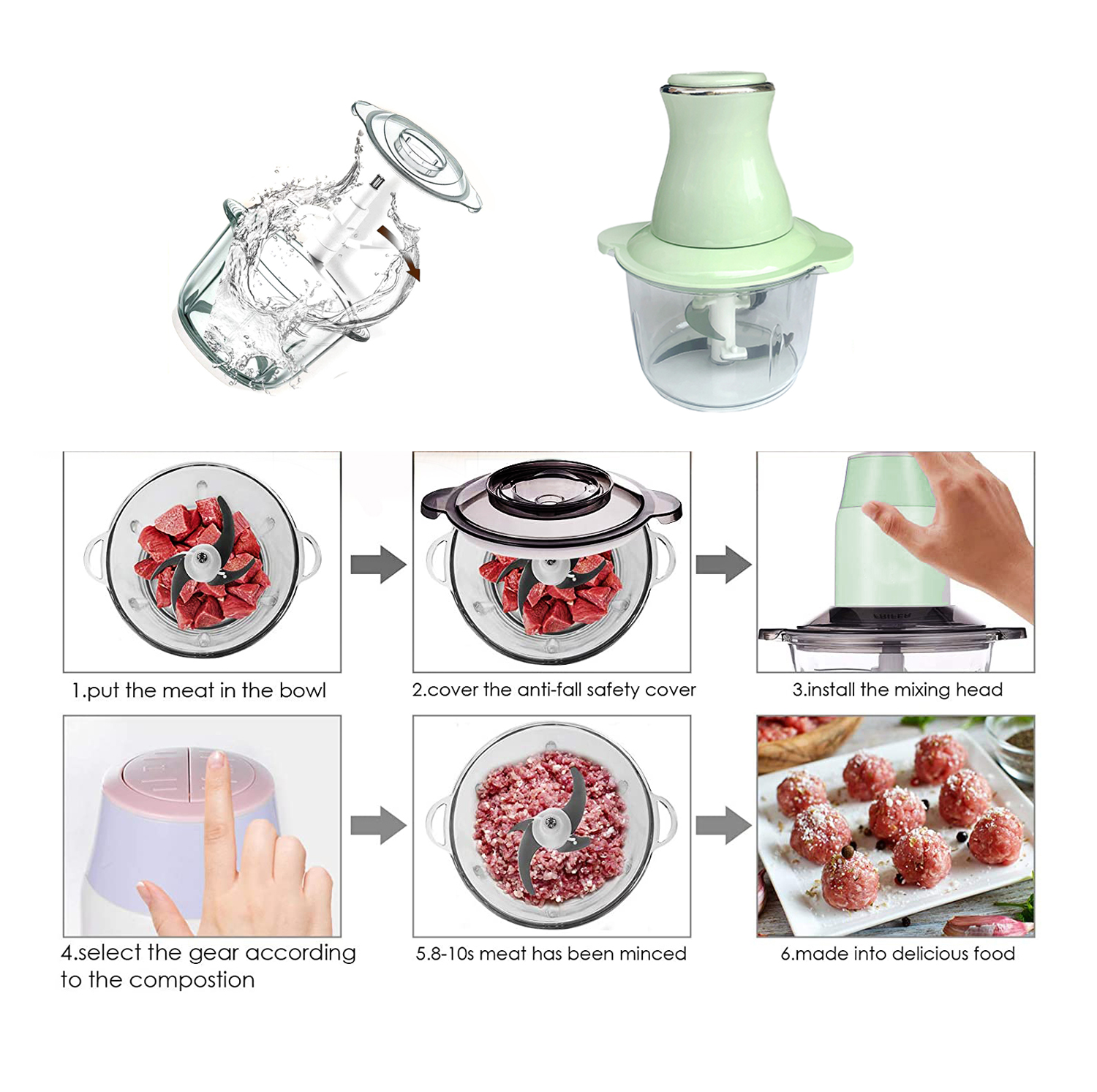 Electric Meat Grinder Chopper Shredder Food Chopper Kitchen Tool Meat –  SOLOPICK