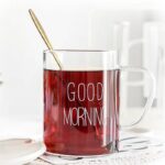 400 ML Borosilicate Glass Cups with Handle and Text Design Good Morning Heat Resistant Drinking Glasses Mugs for Coffee Tea Milk and Latte 1 Piece
