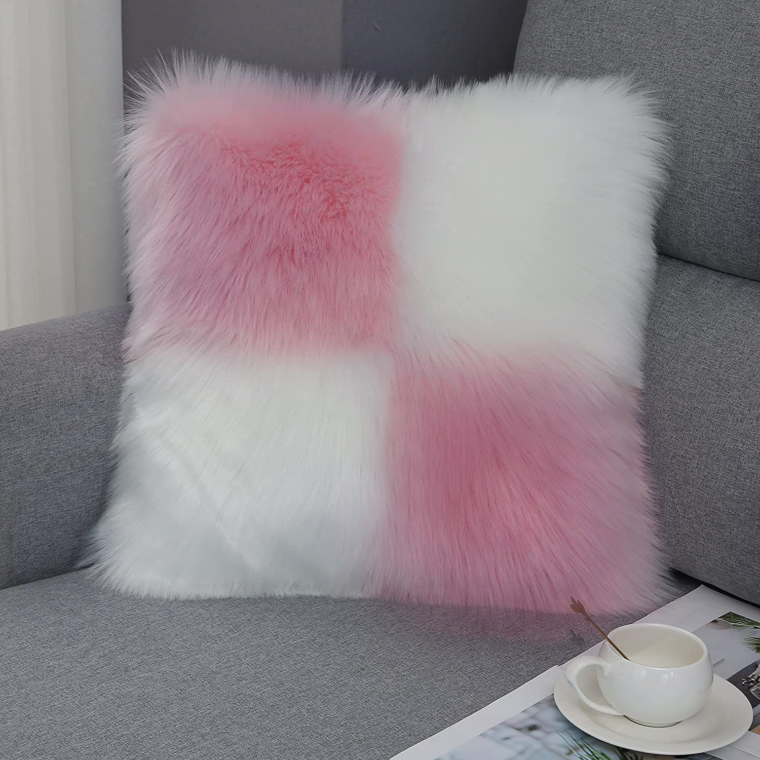 Faux fur pillows white hot sale