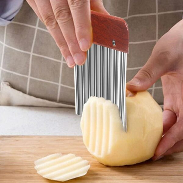 Stainless Steel Crinkle Potato and Vegetable Cutter with Hardwood Handle