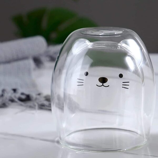 250 ML Cute Cat Double Wall Glass Cup Drinking Cups for Coffee Juice Tea and Milk