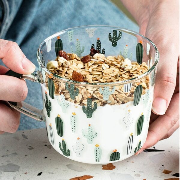400 ML, Cactus Glass Mug with Handle Coffee Tea Milk Juice