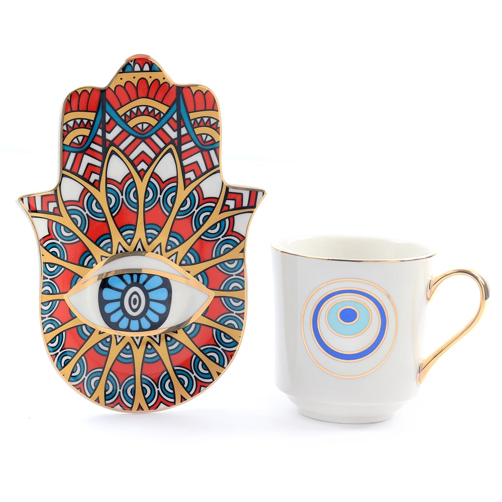 Evil Eye Cups Ceramic Coffee Mug And Plate Set Hamsa Cute - Temu