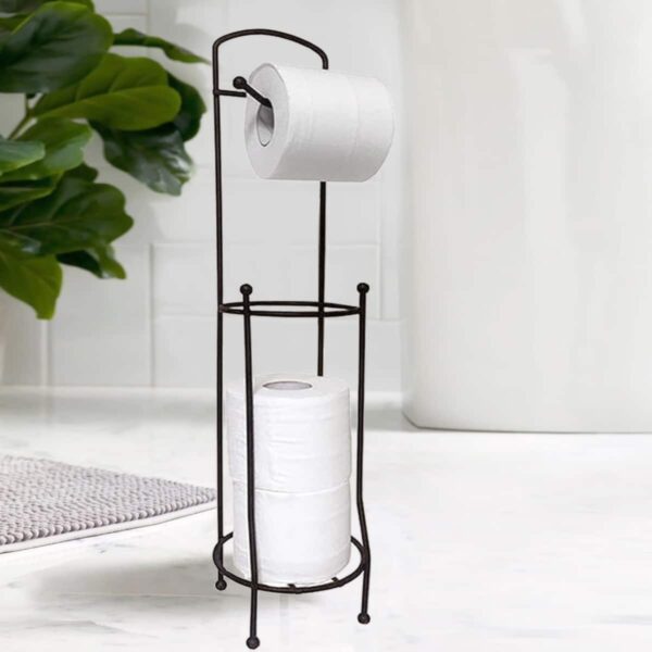 Free Standing Round Toilet Paper Holder, Black, 2 Layers, 65 cm x 16 cm