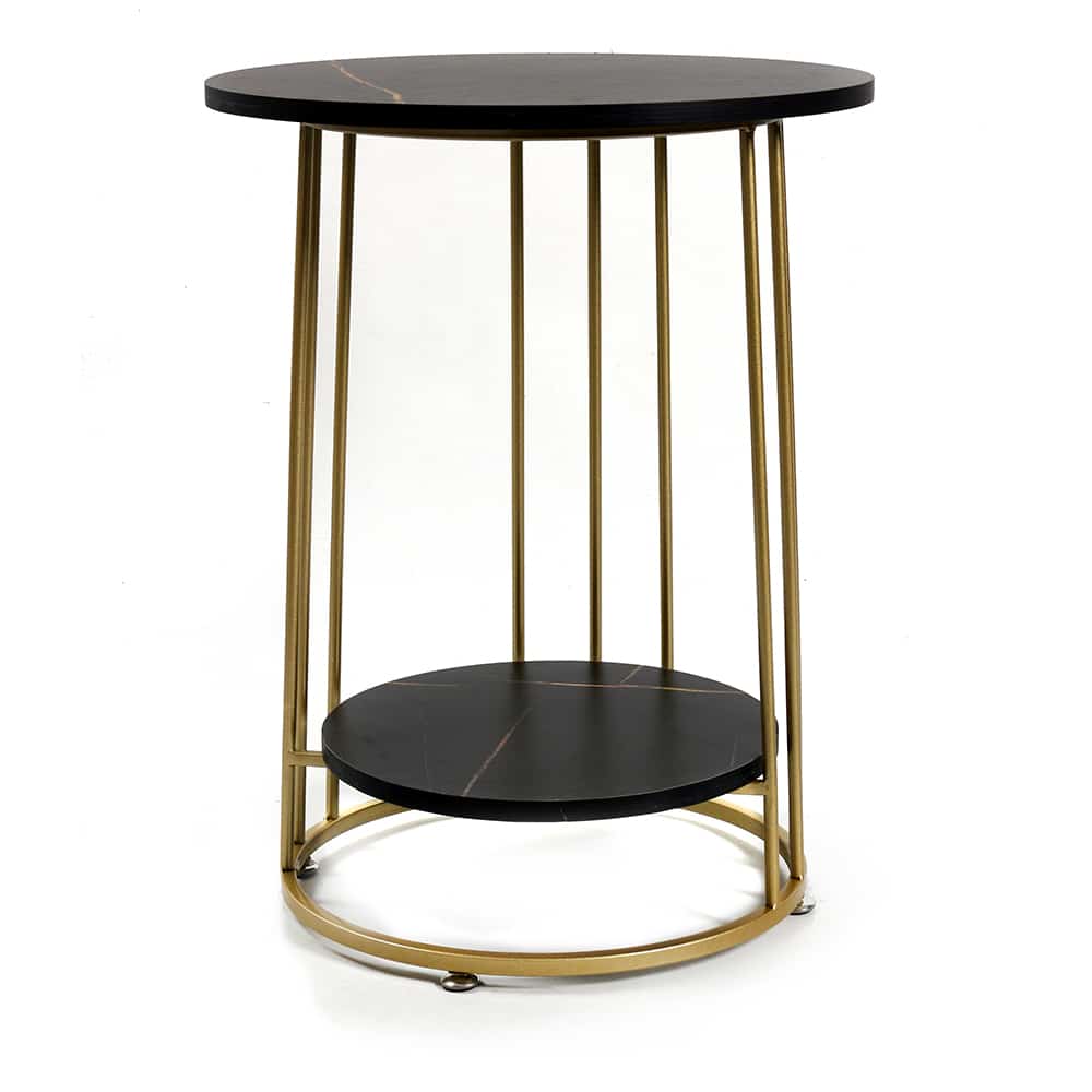 2Tier Modern Round Side Table with Marble Finish for Living Room