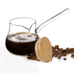 400 ML Borosilicate Glass Turkish Coffee Pot with Bamboo Lid and Silicone Ring Multifunction Pots with Handle for Coffee Milk and Herbal Tea