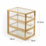 15 CM Vintage Glass Jewelry Storage Box with 3 Removable Drawers Multifunctional Organizer Box with Brass Frame for Rings Necklaces Bracelet - Image 3