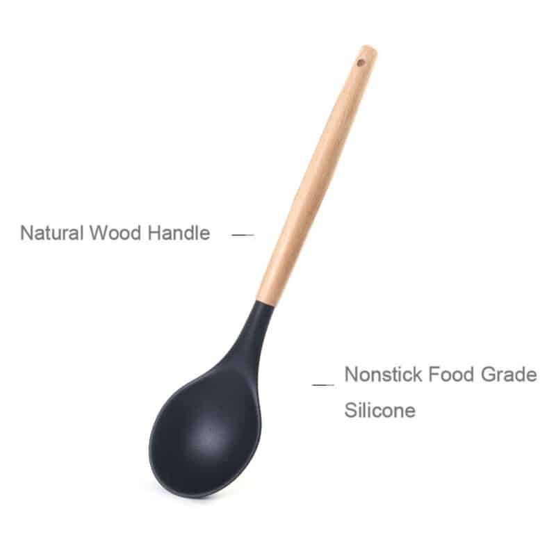 2 Pieces Silicone Nonstick Mixing Spoon Kitchen Cooking Spoons Serving  Spoon with Wooden Handle Heat Resistant Utensil Spoons for Mixing, Baking