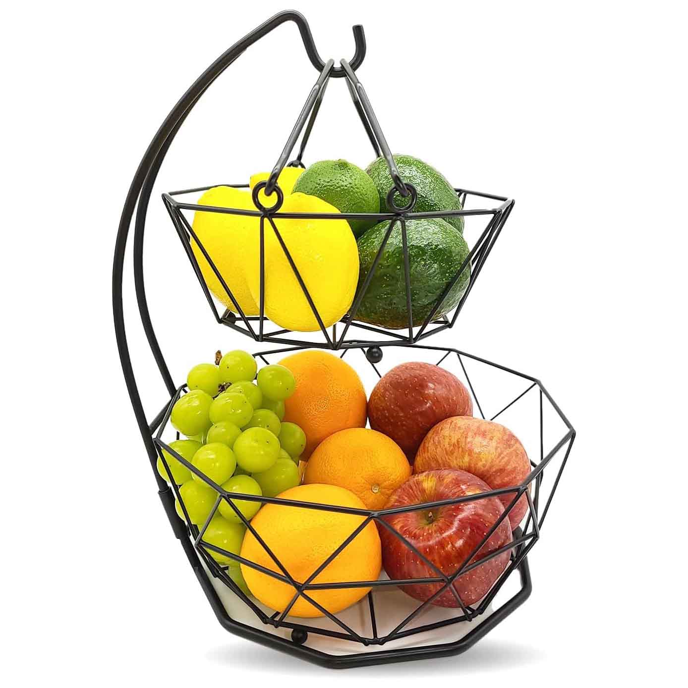 2-Tier Fruit Storage Baskets with Banana Hanger for Kitchen