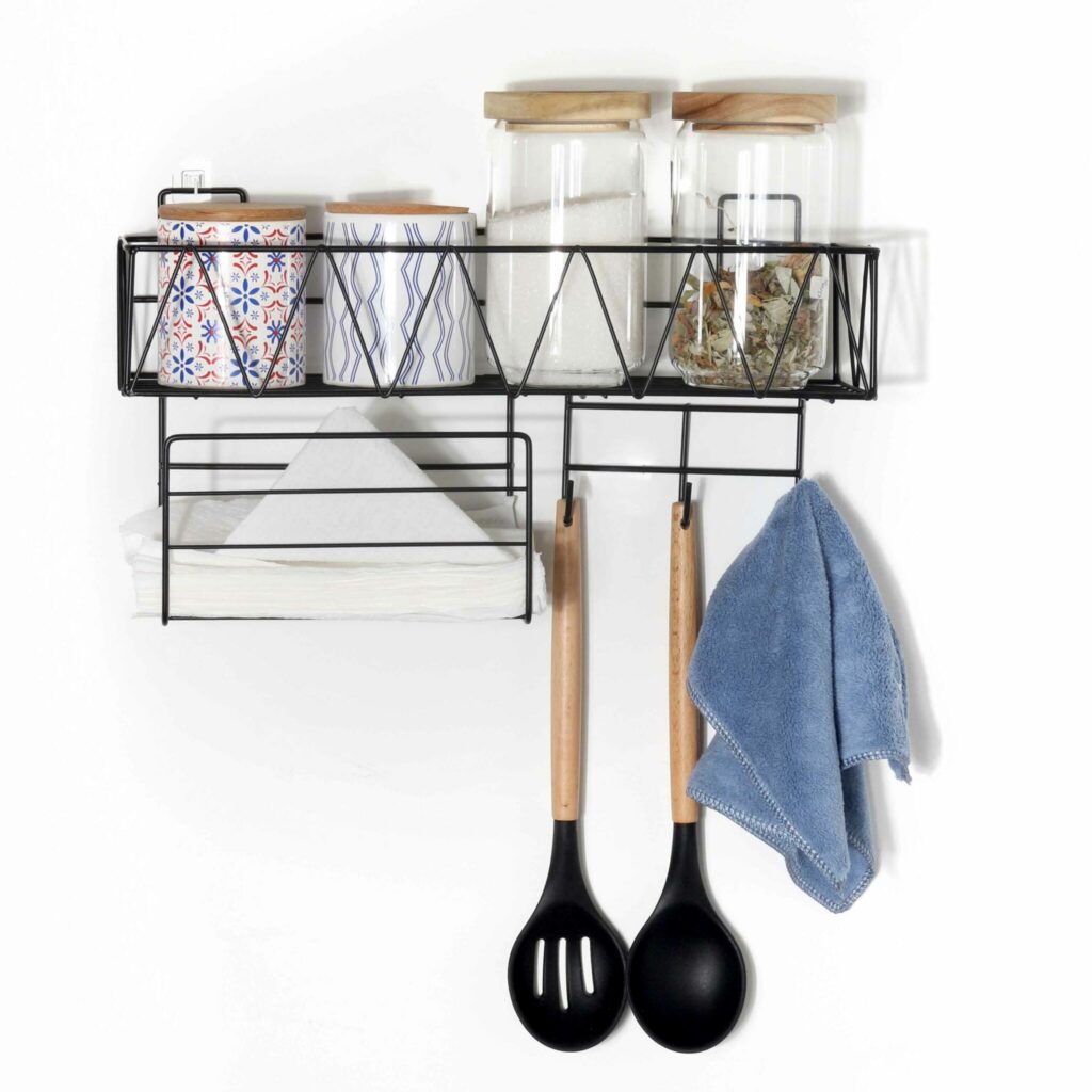 Wall Mounted, Hanging Storage Basket with Adhesive Hooks Rayane's