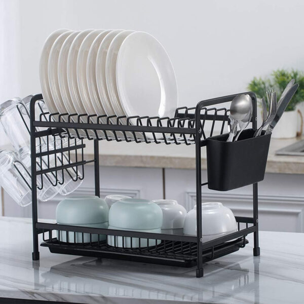 1pc Large Dish Drying Rack, Dish Racks For Kitchen Counter, Dish Drainer  Organizer With Utensil Holder, White Dish Drying Rack With Drain Board,  Kitch