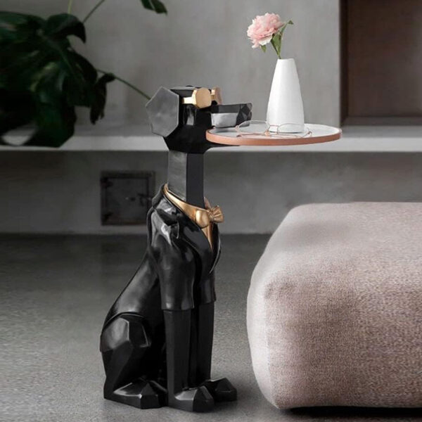 30 CM 2-Piece Floor Standing Dog Sculpture with Removable Ceramic Storage Tray for Home Décor