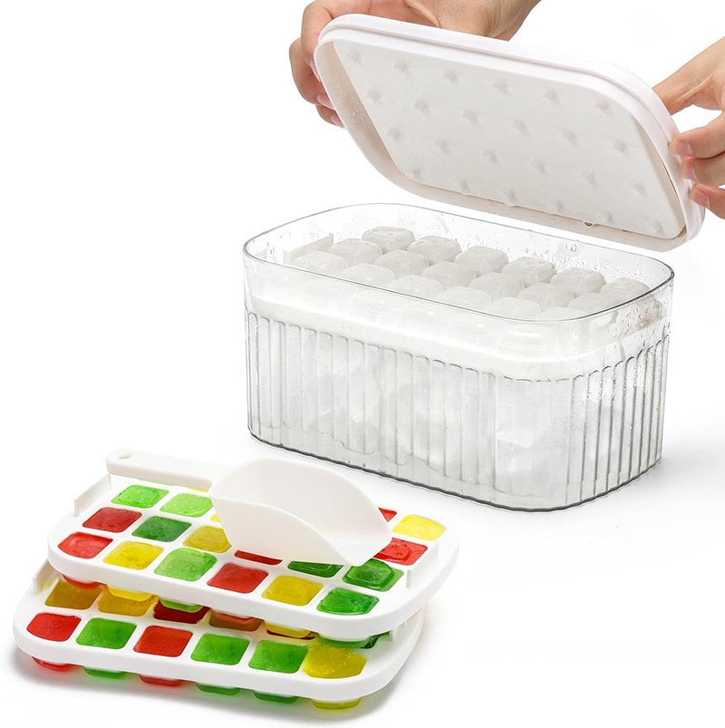 Ice Cube Tray, 48 Cubes with Lid and Storage Bin for Freezer, Ice Cube Molds