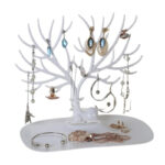 25 CM Deer Jewelry Organizer Tree Rack with Storage Tray Display Stand for Earrings Necklaces Bracelet and Ring Holder White
