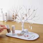 25 CM Deer Jewelry Organizer Tree Rack with Storage Tray Display Stand for Earrings Necklaces Bracelet and Ring Holder White - Image 4