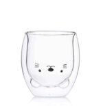 250 ML Cute Cat Double Wall Glass Cup Drinking Cups for Coffee Juice Tea and Milk