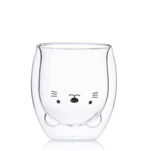 250 ML Cute Cat Double Wall Glass Cup Drinking Cups for Coffee Juice Tea and Milk