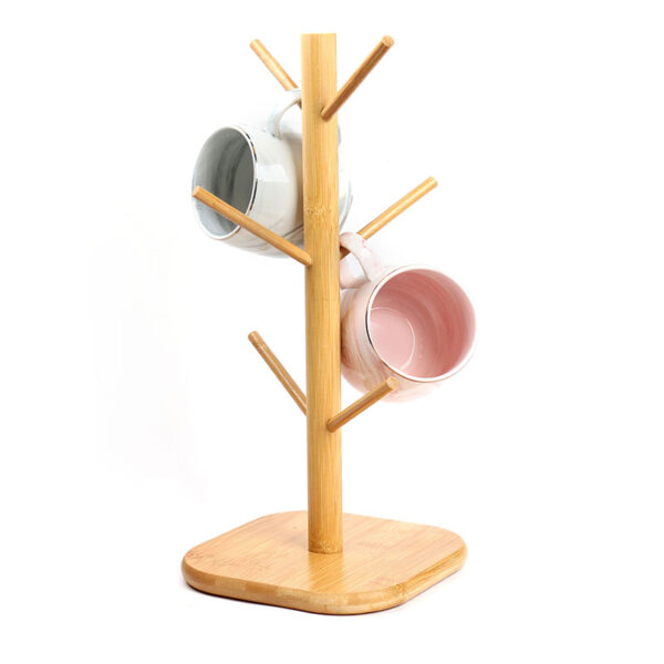 6-Hook Tree Shaped Wooden Mug Holder, Stand for Coffee and Tea Cup Storage