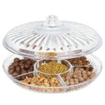 31 CM Acrylic Serving Tray with Lid Round Storage Container with 6 Compartments Multipurpose Platter for Dried Fruit Appetizers and Nuts 1 Piece