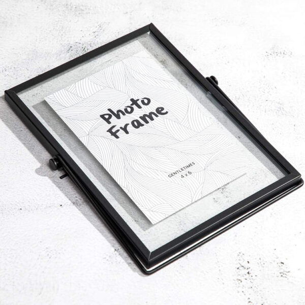 Vertical Black Metal Photo Frame with Glass Transparent Face