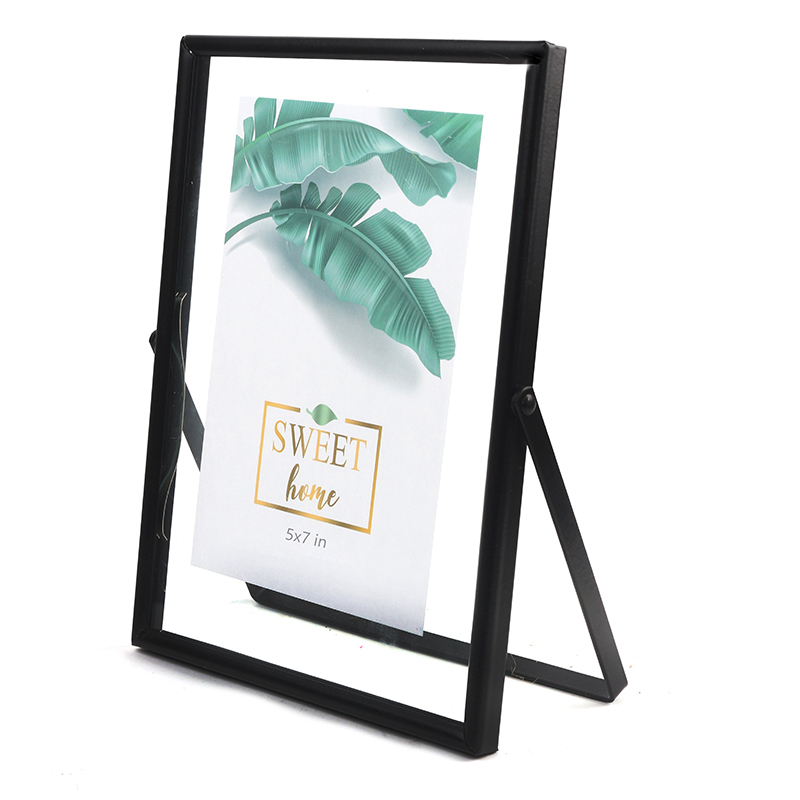 Vertical Black Metal Photo Frame with Glass Transparent Face