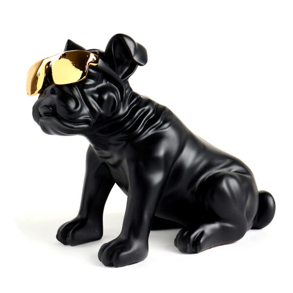 Black, Resin English Bulldog Wearing Glasses Figurine for Home Décor, Coffee Table and Table Top Decoration