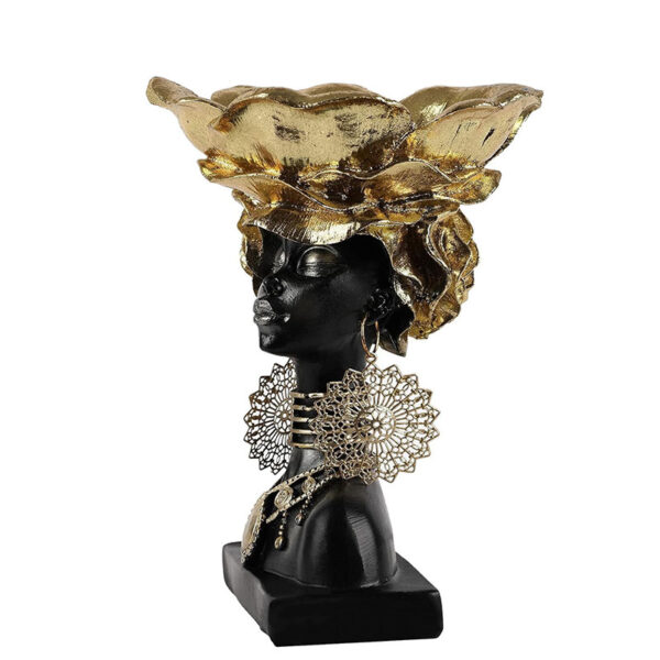 23 CM African Lady Head with Basket Statue Holder for Home Decor