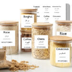 54 Label Waterproof White Seasoning Labels for Kitchen Canisters Preprinted Black Font for Food Storage Containers and Jars 6 CM X 6 CM