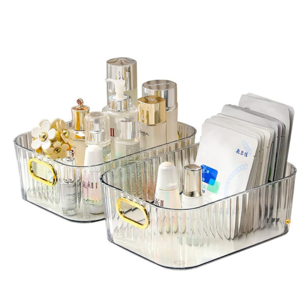 36 CM, Multipurpose Acrylic Storage Basket with Handles and Removable Feet, Stackable Drawer Organizer Bins for Home, Kitchen, Bathroom, Office
