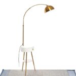 Modern End Table Arched Floor Lamp with Shelves and Drawer for Living Room Bedroom