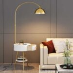 Modern End Table Arched Floor Lamp with Shelves and Drawer for Living Room Bedroom - Image 2