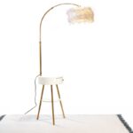 Modern End Table Feather Arched Floor Lamp with Shelves and Drawer for Living Room Bedroom