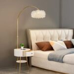 Modern End Table Feather Arched Floor Lamp with Shelves and Drawer for Living Room Bedroom - Image 2
