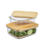 Glass Kitchen Storage Organizer Container with Wooden Lid for Pantry Cabinets Shelves Drawer and Freezer