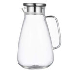 1.7 L Glass Carafe Pitcher with Stainless Steel Filter and Lid Easy Pour Spout for Water Milk Juice and Iced Coffee