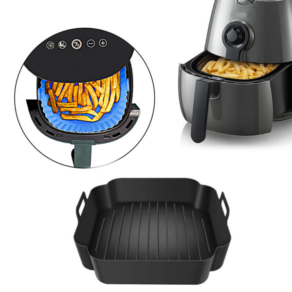Air Fryer Silicone Liners Square Air Fryer Silicone Pot Air Fryer Accessories Reusable Air Fryer Silicone Basket Air Fryer Silicone Tray 1 Piece Black