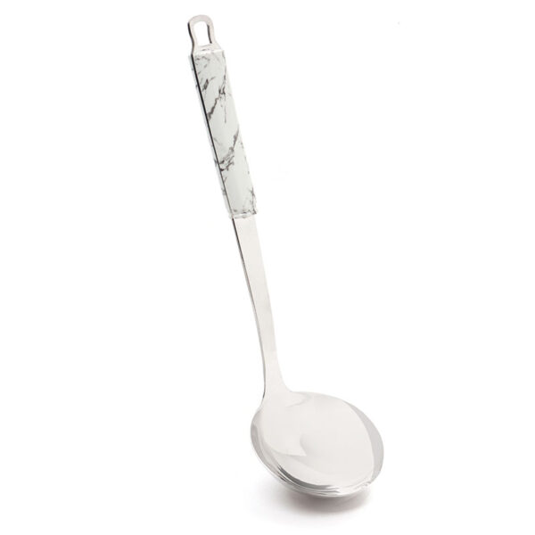 33 CM, Ladle Spoon with Marble Finish Handle, Heavy-Duty Stainless Steel Ladle for Cooking, Long Handle, Heat Resistant
