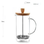 600 ML Borosilicate Glass French Press Coffee Plunger Custom Wooden Lid Travel and Camping Classic Glass Tea Maker Stainless Steel Filter - Image 3