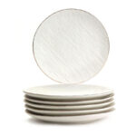 20 CM Round Porcelain Side Plate with Gold Rim Kitchen Dish for Desserts Cake and Entrees Microwave and Dishwasher Safe 1 Piece White