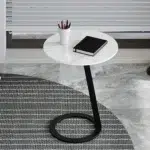 56 CM Pillar Side Table with Marble Top Coffee Table for Living Room Guest Room Bedroom - Image 2
