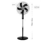 60 W Floor Standing Fan with 3 Speeds with Adjustable Height for Living Room Bedroom and Office Black - Image 3