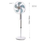 80 W Floor Standing Fan with 3 Speeds with Adjustable Height for Living Room Bedroom and Office White - Image 3