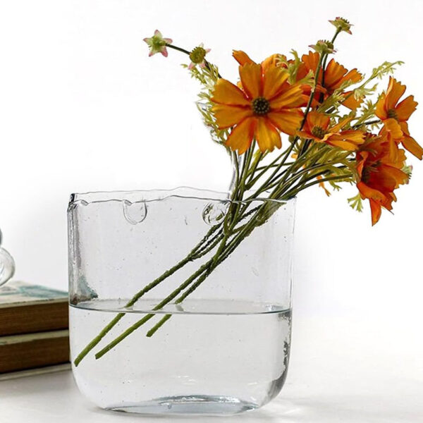 18 CM Stylish Modern Glass Vase for Living Room Office Porch and Desktop