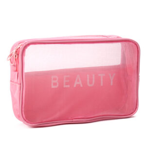 22 CM Cosmetic and Toiletry Organizer Beauty Bag with Zipper Portable Travel Storage Mesh Bag for Makeup and Accessories Travel Camping Business Trips and Beach