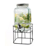 4 L Glass Drink Dispenser with Lid and Spigot with Metal Stand Beverage Dispensers for Parties Birthdays Buffets and Social Gatherings