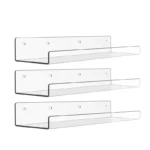 61 CM Set of 3 Wall Mounted Acrylic Shelf Wall Display Shelves with High Edge for Bathroom Kitchen Bedroom and Living Room