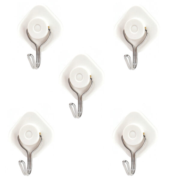 5 Pieces Wall Mounted Self Adhesive Lozenge Shaped Plastic Hooks for Bathroom Bedroom Kitchen and Office White