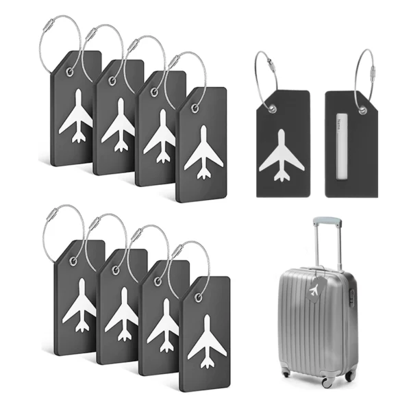 10-Pack Silicone Luggage Tags with Steel Loop and Name Card, Travel Bags Tags for Easily Detecting Baggage Suitcase, Gray, One Size
