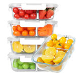 1.48 L Glass Meal Prep Container 2 Compartment with Airtight Leakproof Lid Divided Glass Storage Container for Lunch Food Prep Lunch Box