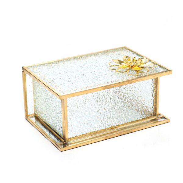 14 CM Vintage Glass Jewelry Box Mirrored with Gold Metal Frame Rectangular Vanity Organizer Box for Earring Rings Necklaces Jewelry